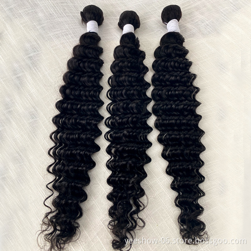 Factory dyeable deep wave human hair bundles raw human hair extension virgin human hair bundles with closure set on sale